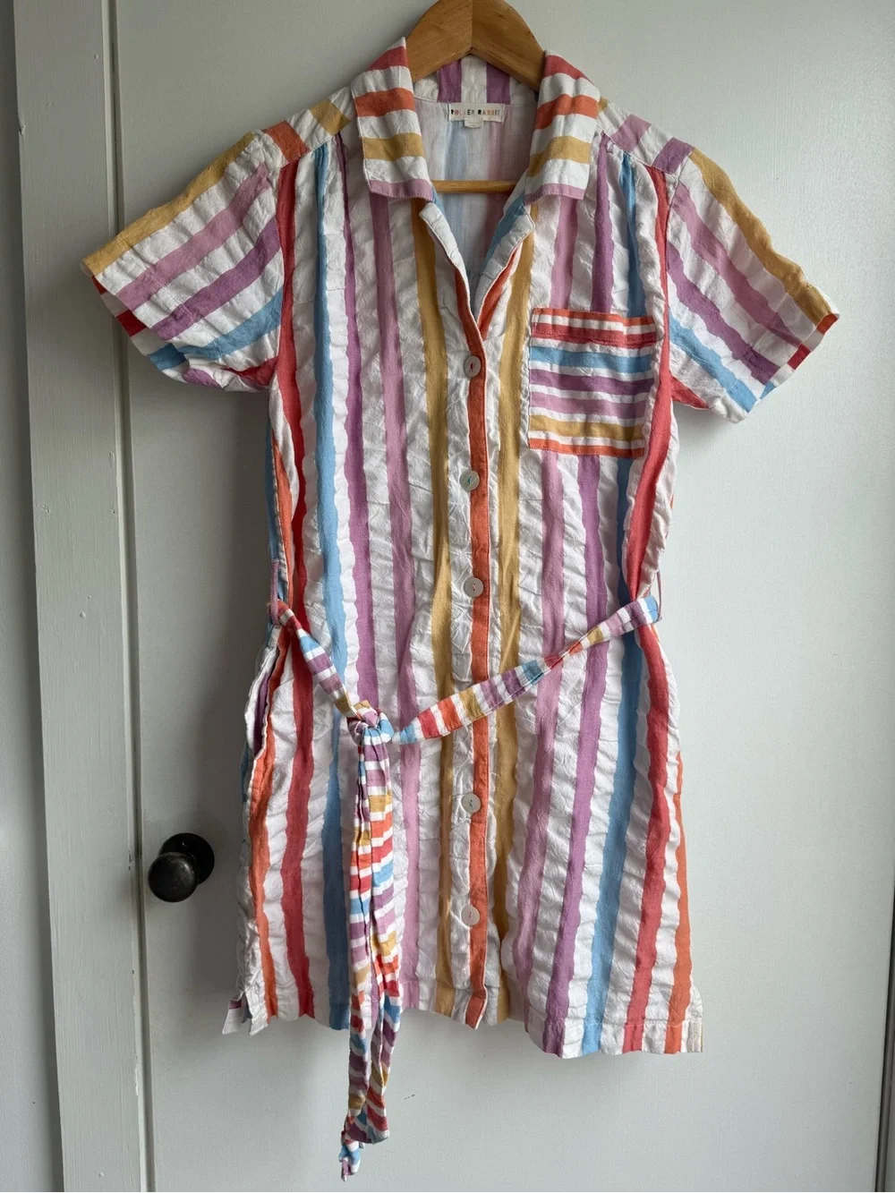Roller Rabbit Pastel Striped Button Dress in Lavender, Pink, Blue, Yellow, Cream